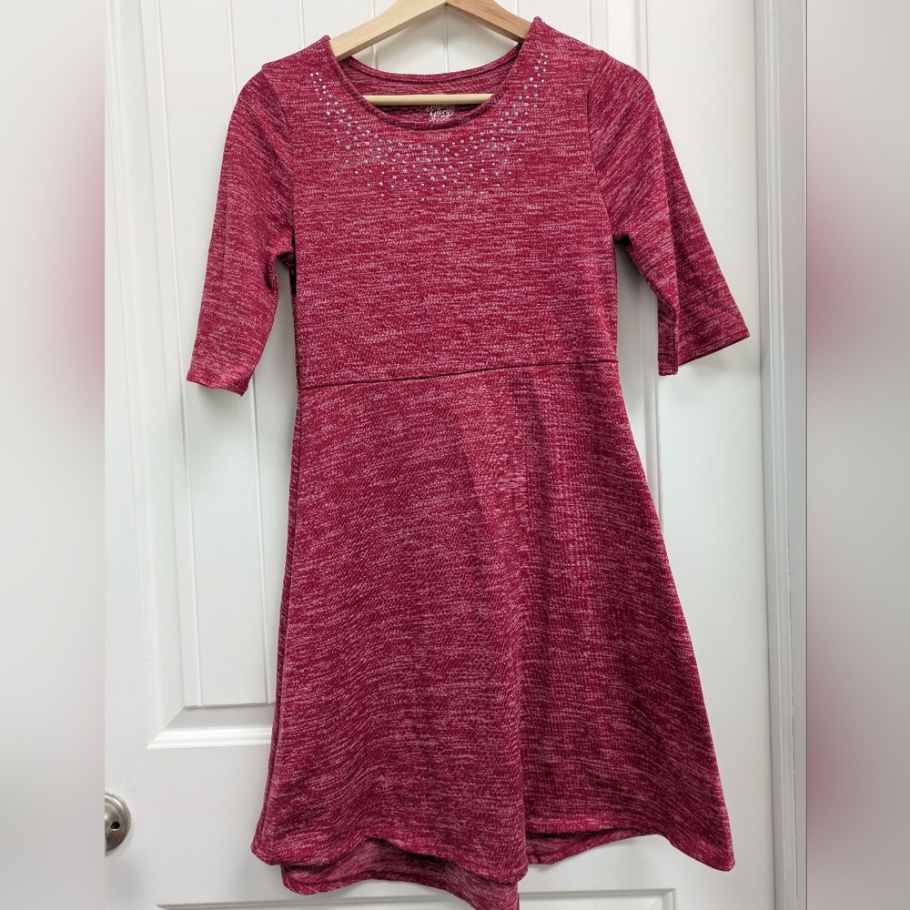 Faded Glory Red Knit Girls Dress With Rhinestones